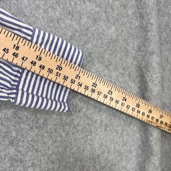 Roots Button Up Shirt Mens Small Blue White Striped Long Sleeve Chambray Pockets - Picture 7 of 12